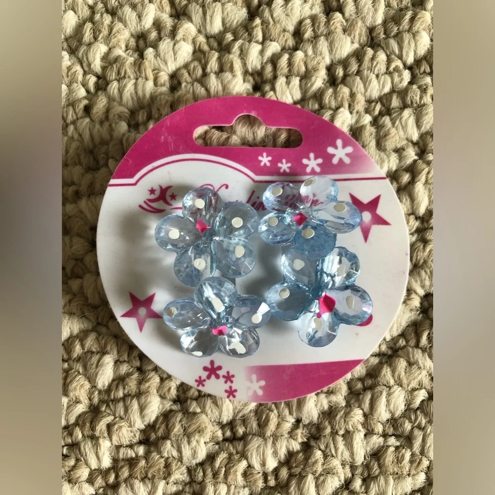New Girls Light Blue clear flower hair ties hair accessory (set of 2)